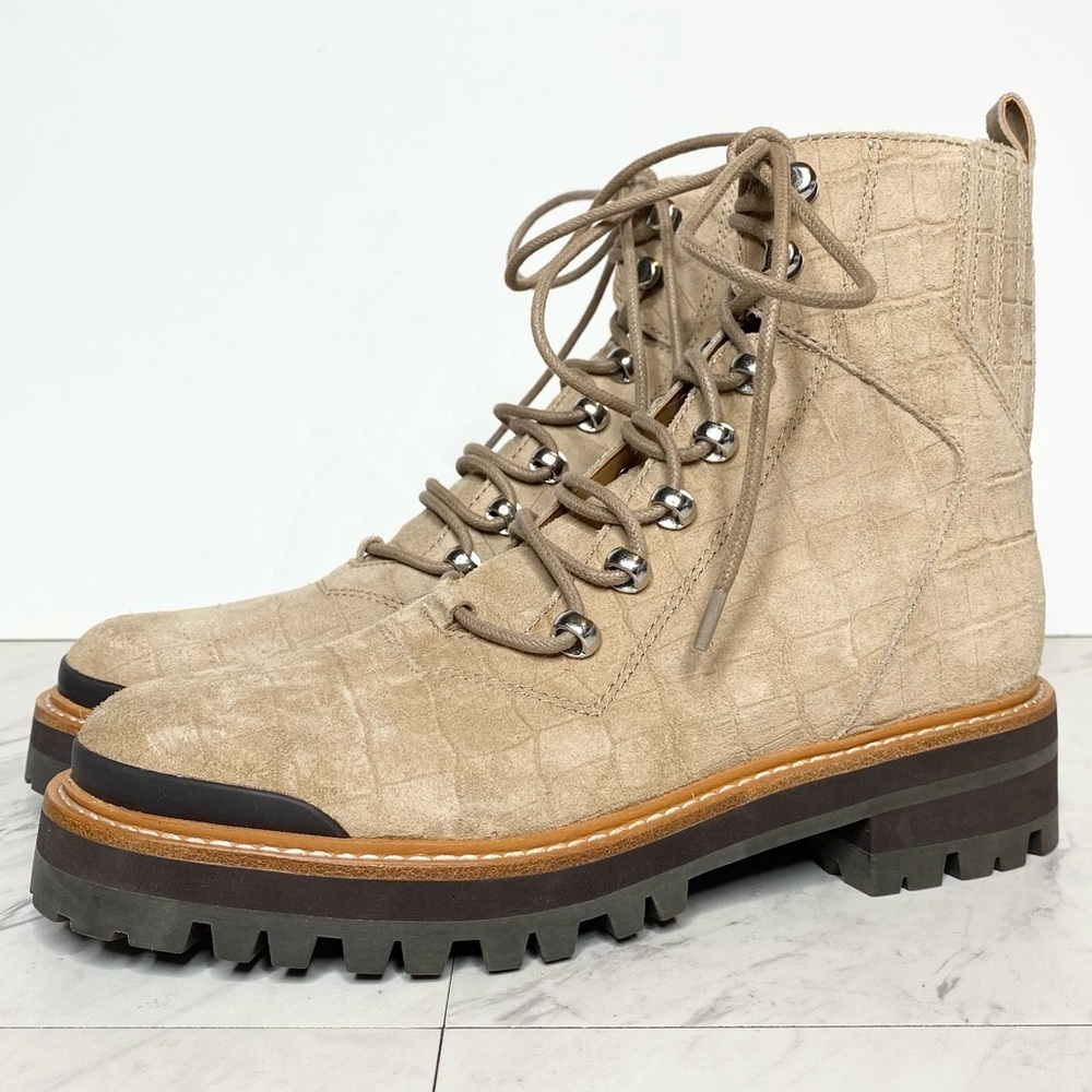 New! Marc Fisher Izzie Natural Suede Lug Sole Boot 7.5